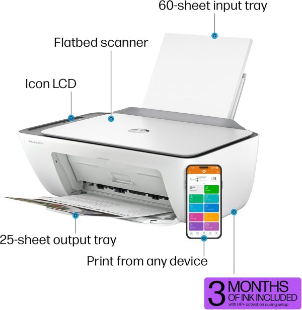 HP DeskJet 2855e Wireless All-in-One Color Inkjet Printer, Scanner, Copier, Best-for-home, 3 months of ink included (588S5A) - Image 5