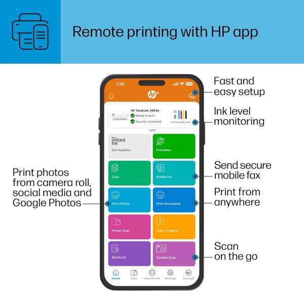 HP DeskJet 2855e Wireless All-in-One Color Inkjet Printer, Scanner, Copier, Best-for-home, 3 months of ink included (588S5A) - Image 10