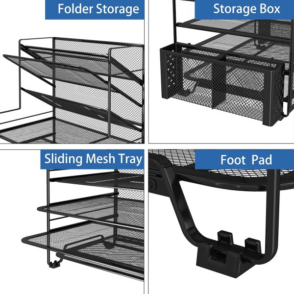 Simple Trending 7 Tier Desk File Organizer, Letter Tray Paper Organizer with Pen Holder and Metal Hanging Basket, Black - Image 3