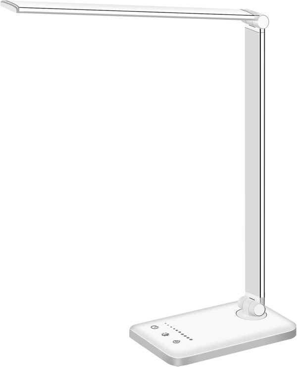 White crown LED Desk Lamp Dimmable Table Lamp Reading Lamp with USB Charging Port, 5 Lighting Modes, Sensitive Control, 30/60 Minutes Auto-Off Timer, Eye-Caring Office Lamp (Silver)