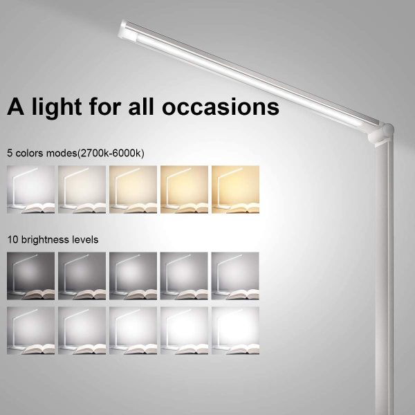 White crown LED Desk Lamp Dimmable Table Lamp Reading Lamp with USB Charging Port, 5 Lighting Modes, Sensitive Control, 30/60 Minutes Auto-Off Timer, Eye-Caring Office Lamp (Silver) - Image 3